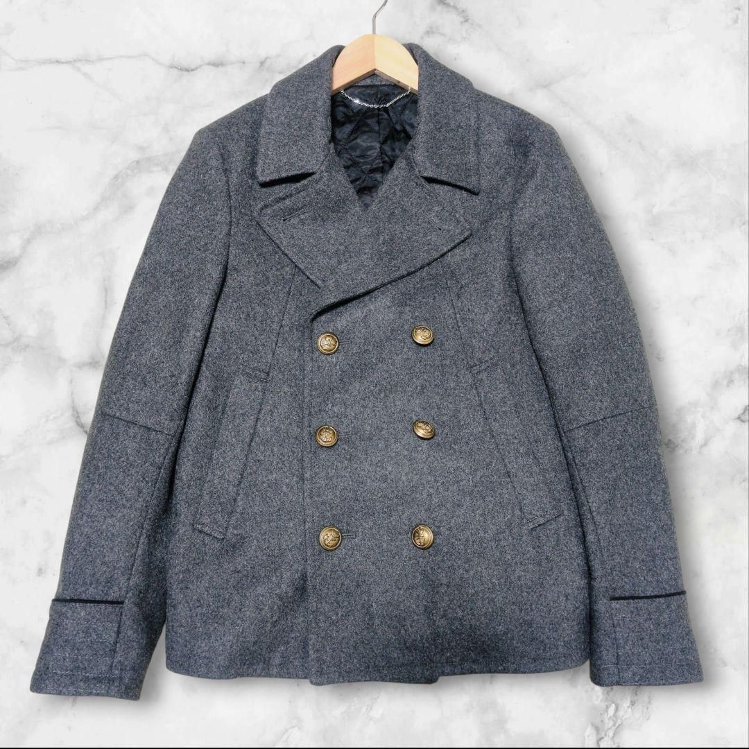 5351 POUR LES HOMMES プールオム Pコート 金ボタン キルティング グレー M ダブル ウール ジャケット