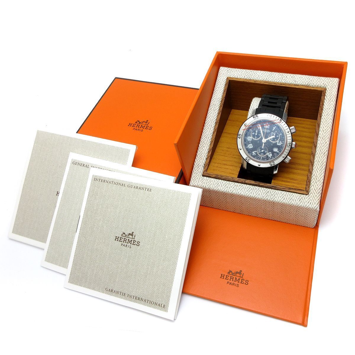 エルメス HERMES クリッパー ダイバー クロノグラフ メンズ エルメス クリッパーダイバー クロノグラフ メンズ 黒 保証書