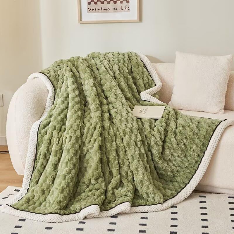 コーラルフリース両面ブランケットBlanket毛布シングル? 柔らかいふわふわ軽量洗える大判ブランケット マイクロファイバー厚手 吸湿発熱 静電気防止ひざ掛け ブランケット秋冬用防寒オールシーズン掛け毛布 軍グリーン 長さ230cm×幅さ200cm 1
