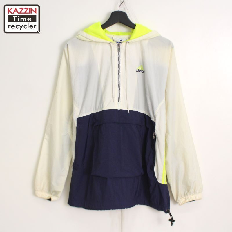 90s adidas ナイロンアノラックパーカー バックロゴ ハーフジップ、 90s vintage adidas ハーフジップ プルオーバー ナイロン