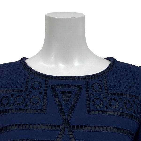 ダイアグラム Diagram キカ カットワーク刺繍ワンピース 膝丈 長袖 Iライン ネイビー 36 S 7号 レディース S5V577