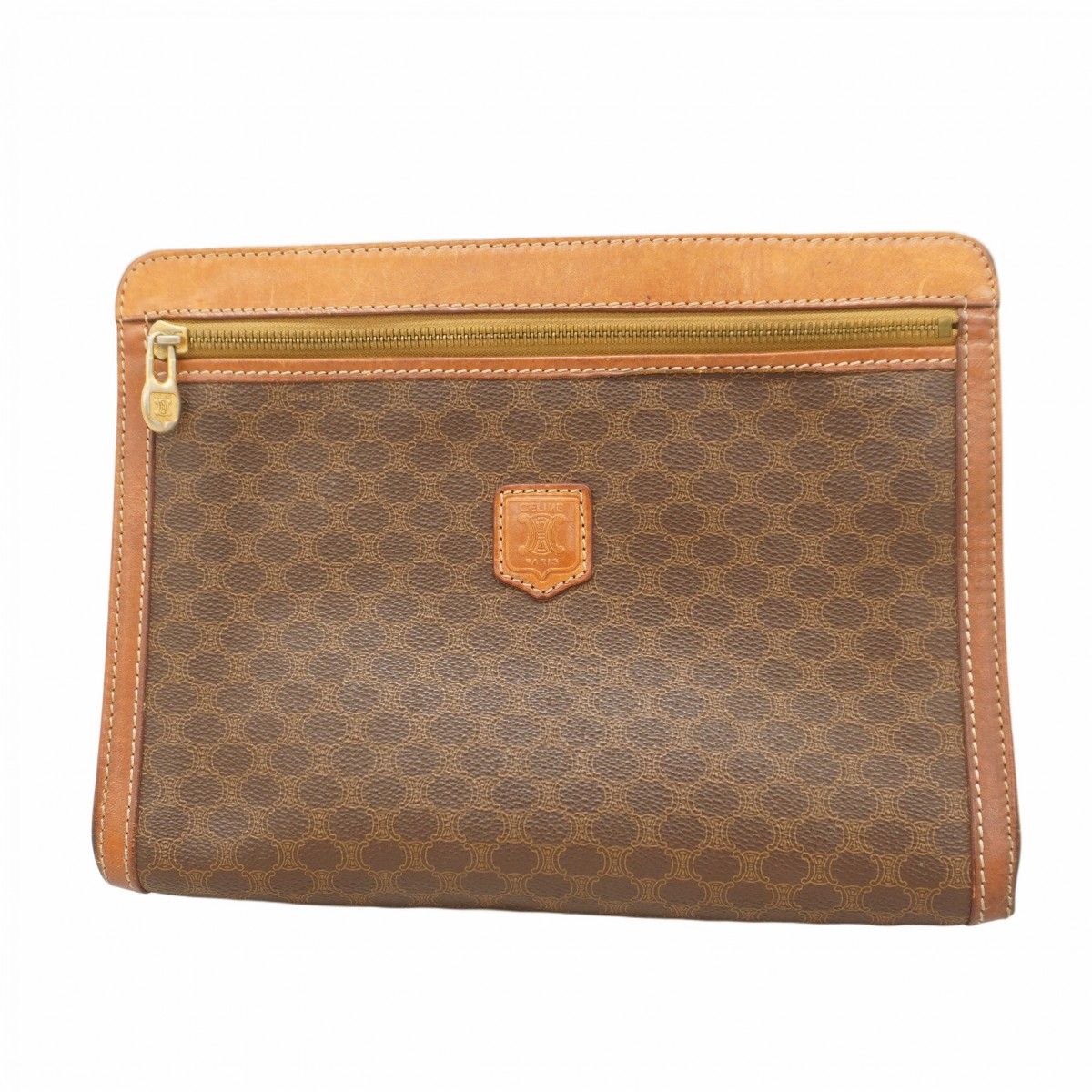 5mc2868 セリーヌ クラッチバッグ マカダム PVC ブラウン ゴールド金具 メンズ