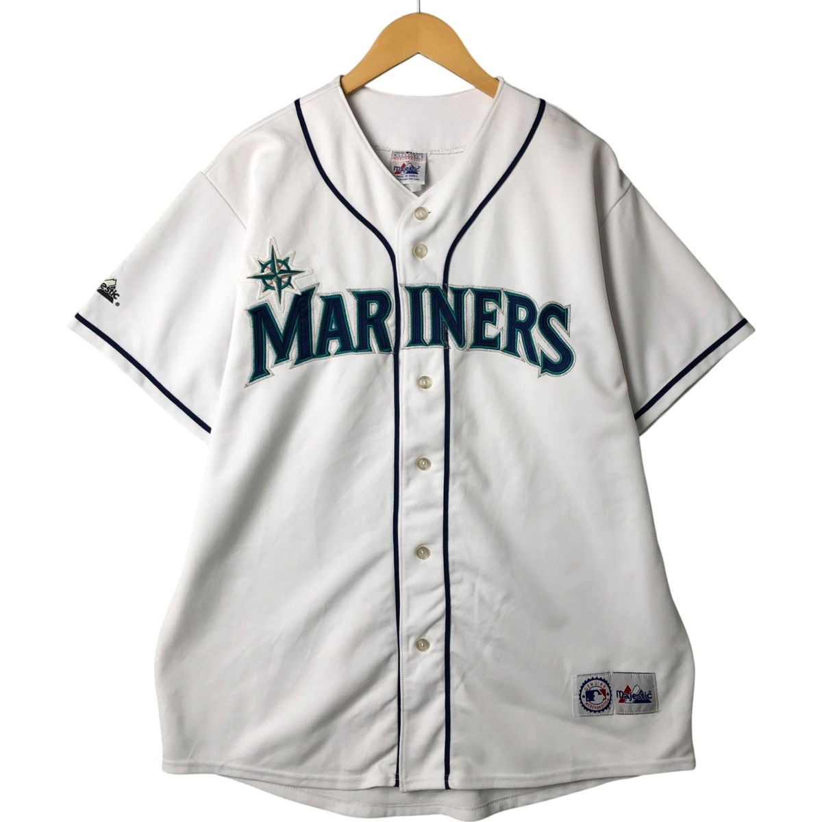 古着 マジェスティック majestic MLB SEATTLE MARINERS シアトルマリナーズ ゲームシャツ ベースボールシャツ メンズXL相当|eaa546545