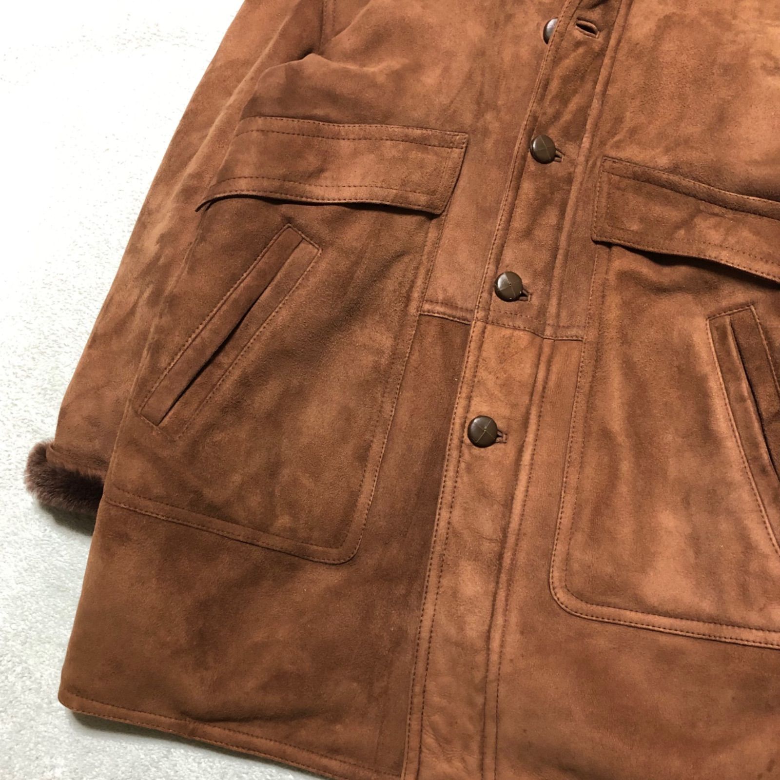 D'URBAN イタリア製 ムートンコート レザーカーコート ボア 羊革