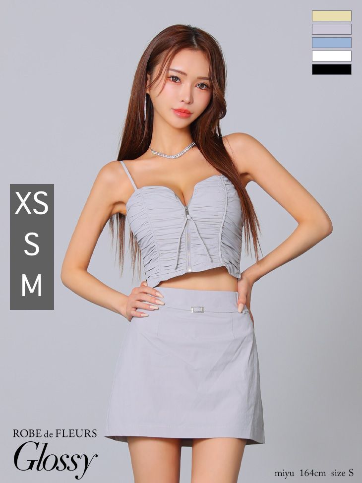 2wayチョーカー風/ バストジップ/ ミニドレス　ROBE de FLEURS XSサイズあり【Glossy/グロッシー】2way/ チョーカー風/ バストジップ