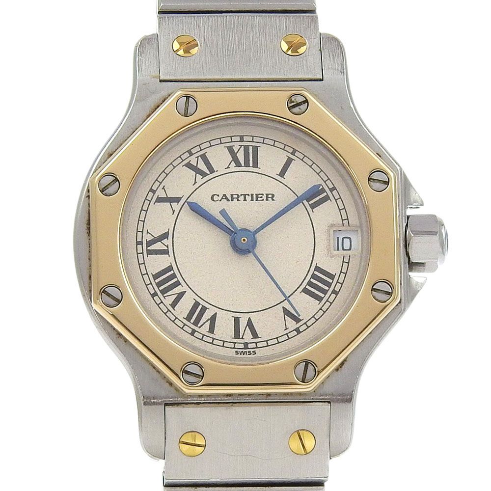 CARTIER カルティエ サントスオクタゴンSM cal.87 ステンレススチール×YG クオーツ アナログ表示 レディース ホワイト文字盤 腕時計
