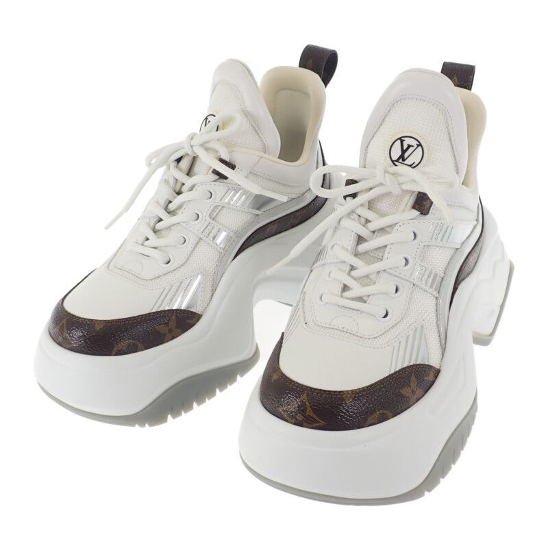 LOUIS VUITTON アークライト 2.0 厚底 プラットフォーム モノグラム スニーカー レザー ホワイト 36