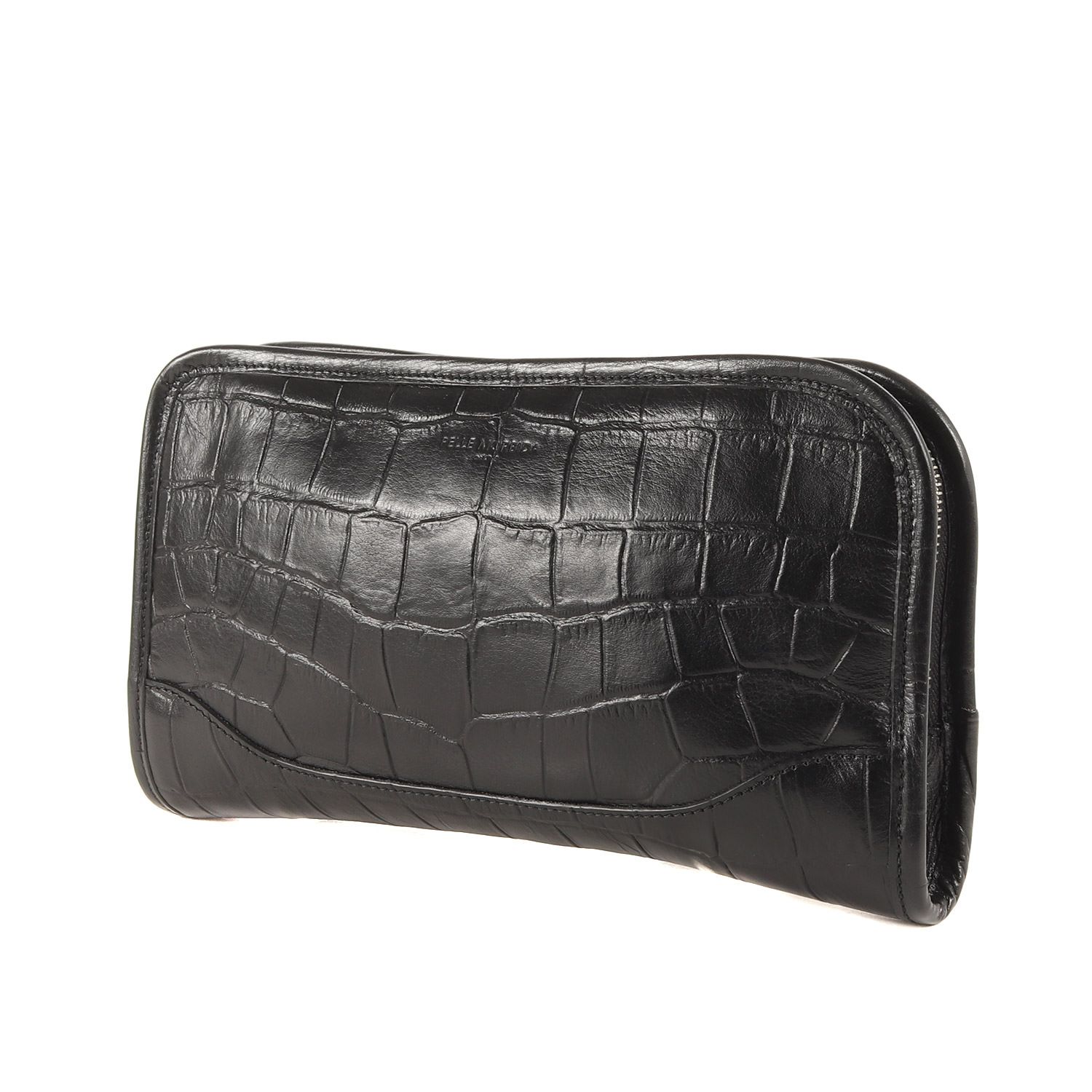 【美品】PELLE MORBIDA ペッレ モルビダ クロコダイル型押しレザー L字ジップ クラッチバッグ / ブラック 黒 / ファッション 小物 雑貨 / 日本製【メンズ】