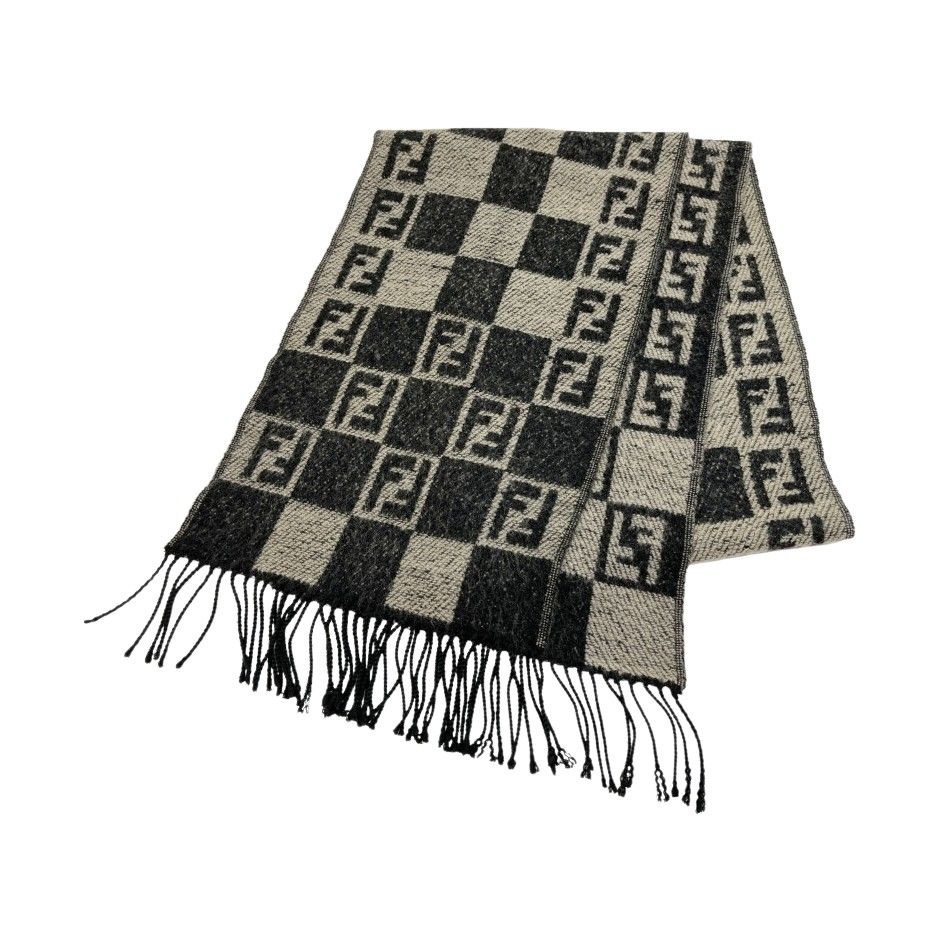 FENDI フェンディ マフラー ズッカ柄 毛羽立ち有 ベージュ×ブラック