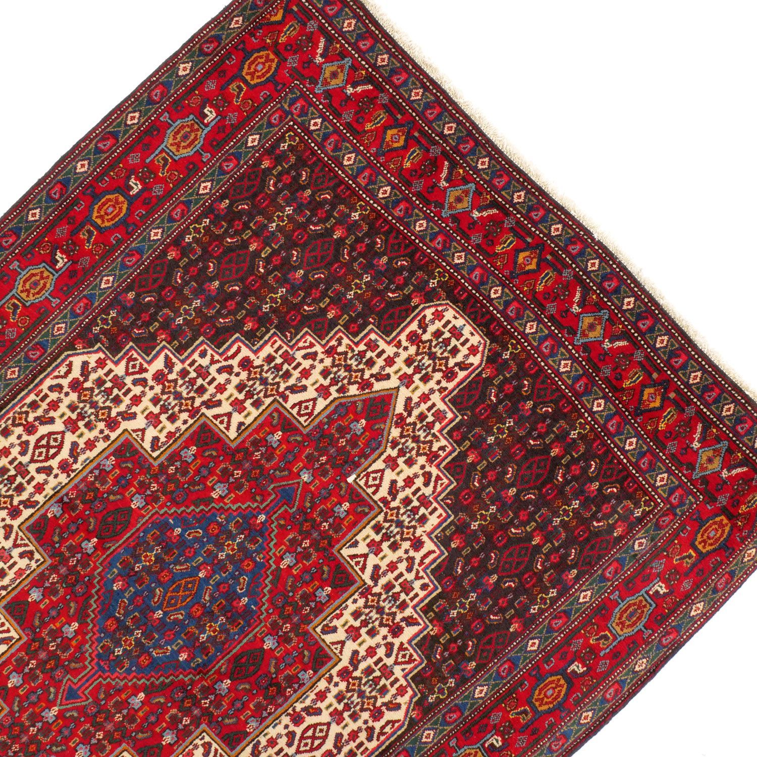 超人気、高品質で超激安。 サナンダジュ 1960年代 1720×1260mm セミアンティーク 階段状ひし形メダリオン ウール 手織り 一点物 アンティークペルシャ ヴィンテージラグ専門店 carpet 送料無料