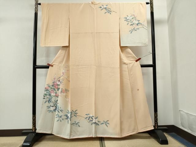 平和屋着物●訪問着　友禅　作家物　枝花文　暈し染め　正絹　逸品　CAAS7483yc 平和屋着物○訪問着 友禅 作家物 枝花文 暈し染め 正絹 逸品