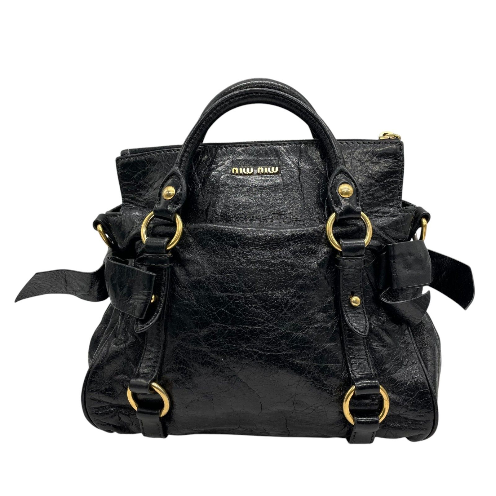 美品 MIUMIU ミュウミュウ ヴィッテロリュクス サイドリボン 2way 黒