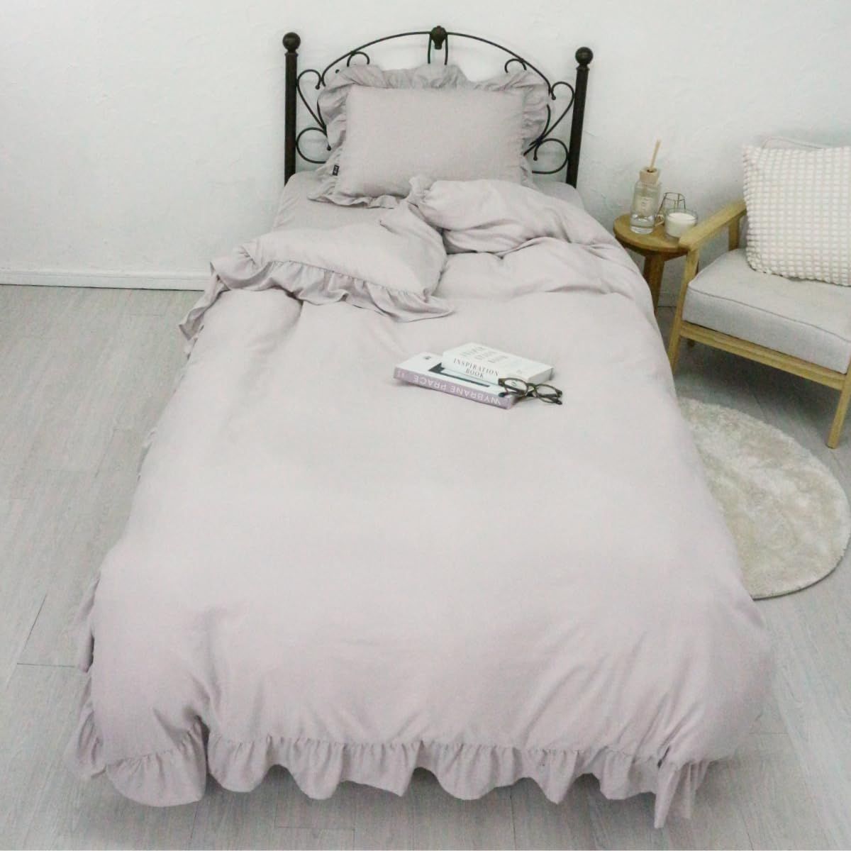 在庫処分 カフェオレベージュ くすみカラー 枕カバー 大人可愛い S シーツ シングルロング 掛け布団カバー シングル 丸洗い可 布団カバー3点セット Anell フリル SN-23-300-01-99-18 シーフィールド