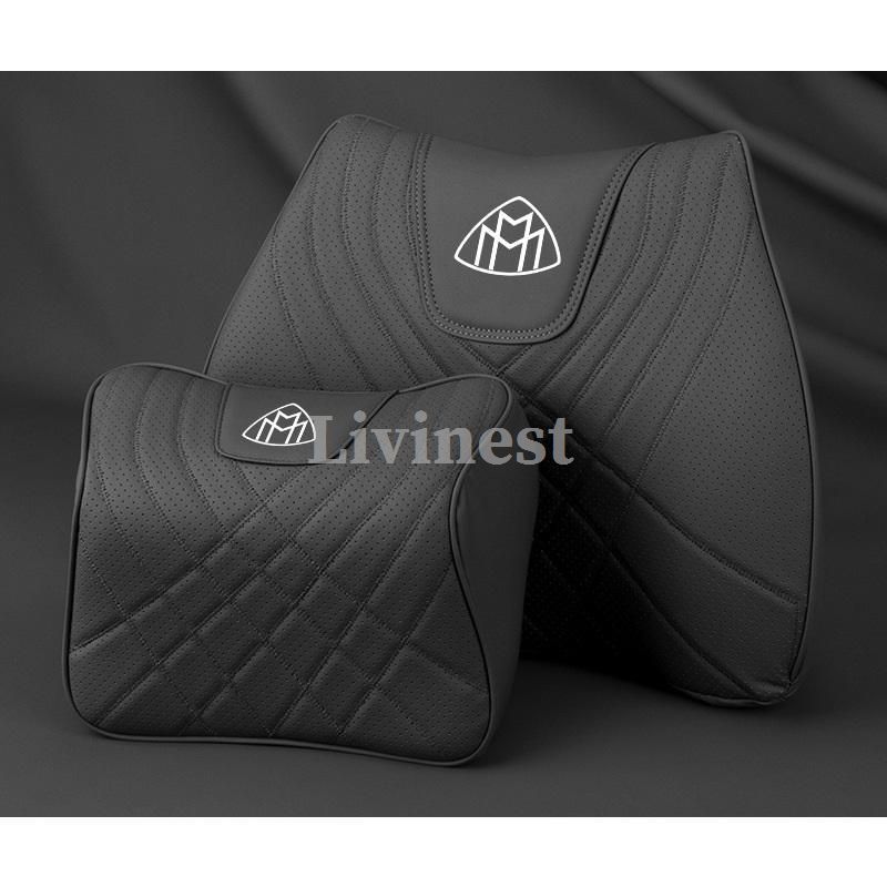 マイバッハ Maybach   ブラック  高品質 汎用 首枕 パンチングレザー 低反発ウレタン ネックパッド 腰クッション 腰当 ヘッドレスト ウエストサポート 首痛 腰痛対策に対策に aade qtm