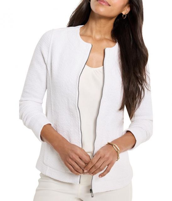 【送料無料】 ニックプラスゾーイ レディース コート アウター Zip Front Mix Knit Jacket Paper White