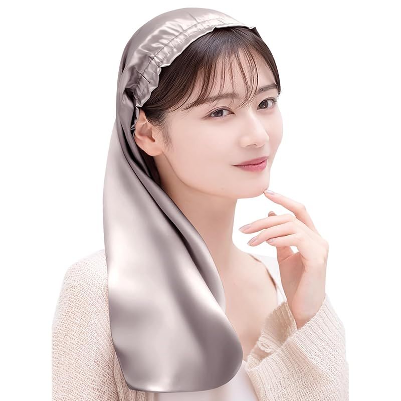 [COCOSILK] シルク ナイトキャップ ロングヘア用 筒型 髪 シルク100% 筒状 ヘアキャップ (60cm， Free Size， アッシュピンク)