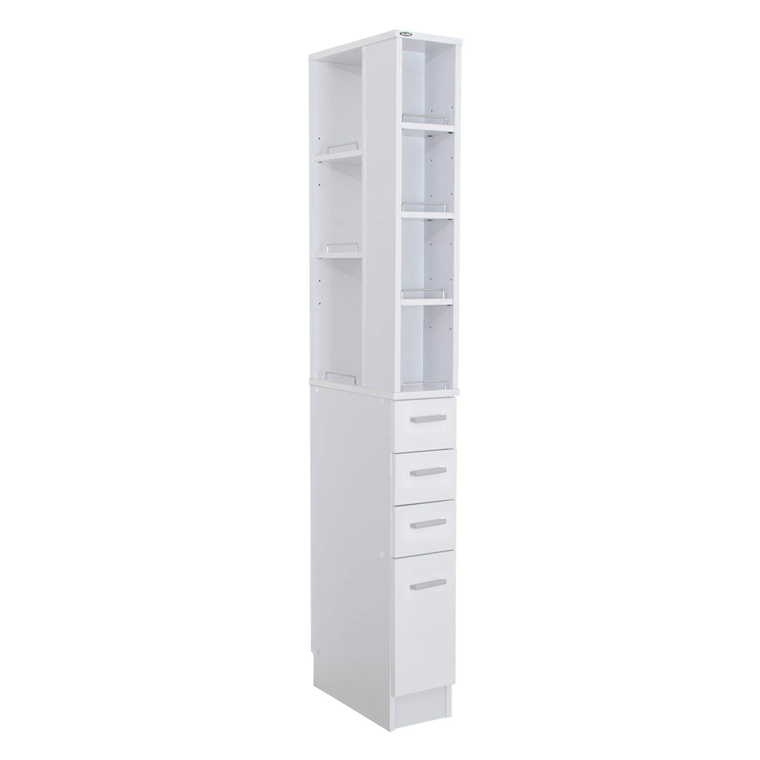 JAJAN 少しのすき間も収納スペースに 3方向から取り出せる隙間収納ラック 幅20.2cm奥行45cm ホワイト 高さ179.5cm 引き出し付き キッチン 洗面所 のすき間 の有効活用 に スリム収納 SSK-T20W