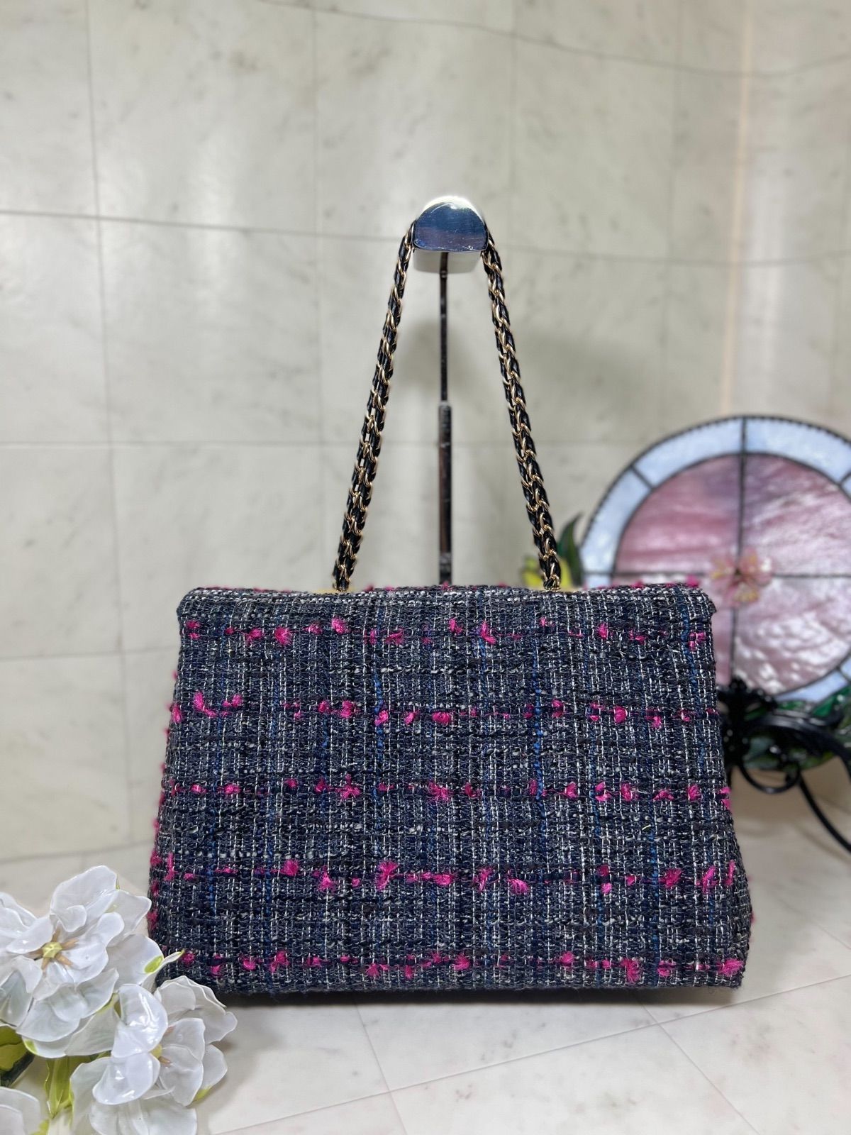 ハンドメイド　ミロス　miros ツィード　ハンドバッグ-4