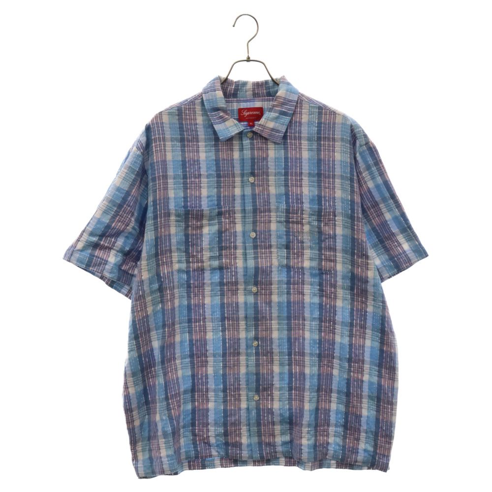 SUPREME (シュプリーム) 23SS Metallic Plaid S/S Shirt メタリックチェック柄 フランネル 半袖シャツ ブルー