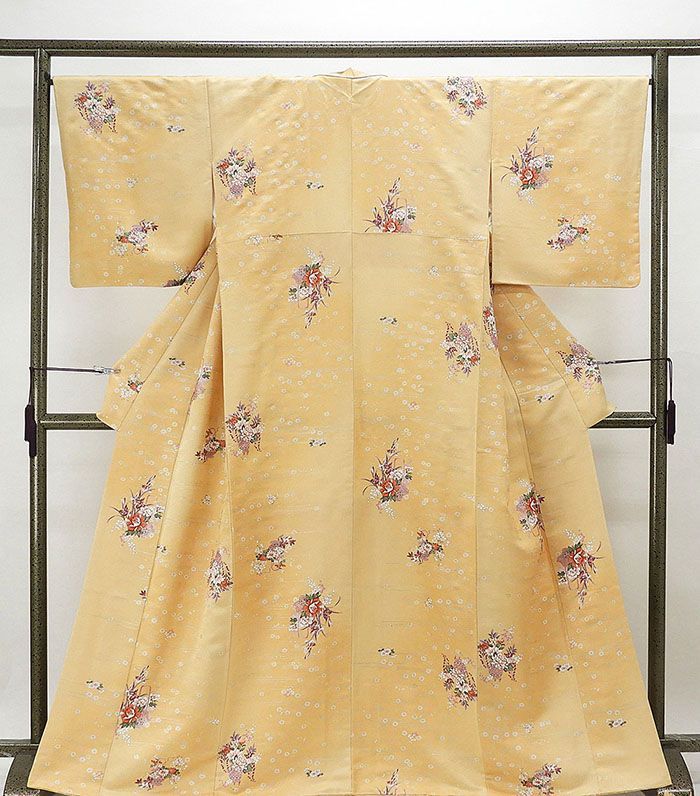 小紋 未着用 正絹 花籠模様 身丈165cm 裄丈66.5cm 小紋 新古品 着物 c0957