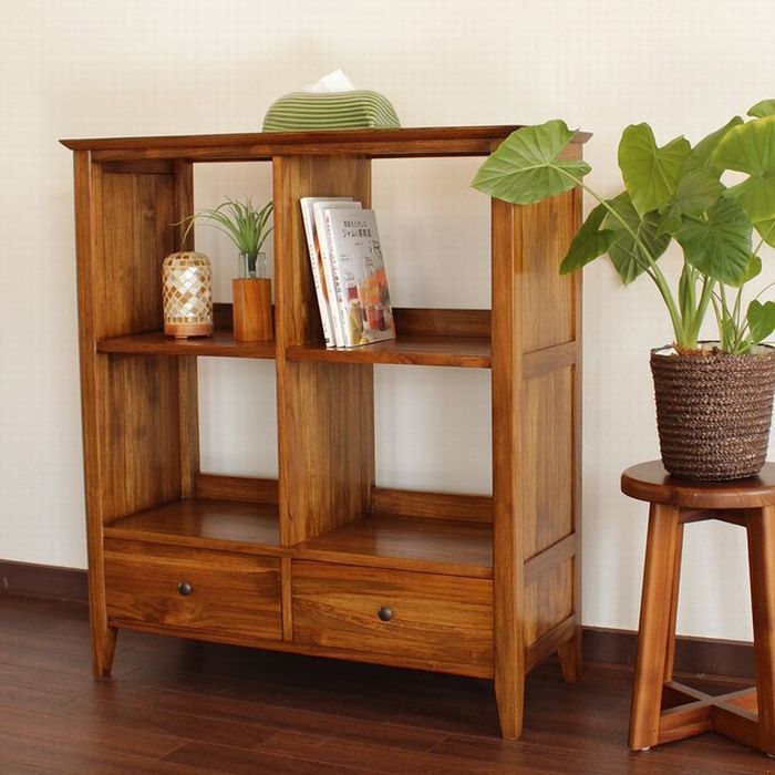 木製飾り棚アジアン家具棚ラックシェルフアンティークヴィンテージ オールドチーク無垢材 4段ラック 幅80cm×高さ108cm オーディオ