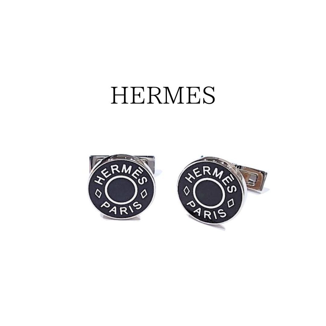 HERMES エルメス リコル 2 カフリンクス カフスボタン カフス スウィヴル式 ブラック 黒 シルバー H052056FP03