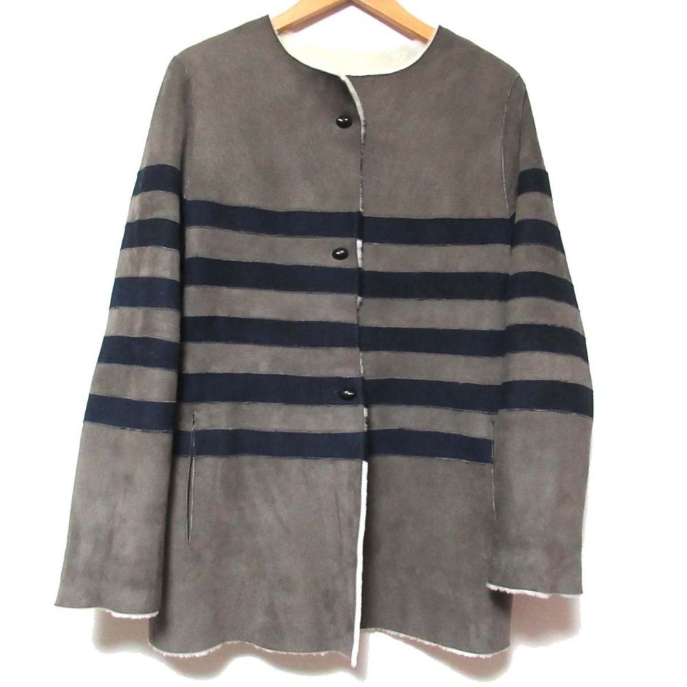 美品 HENRY CUIR アンリークイール ボーダー ノーカラー リバーシブル 