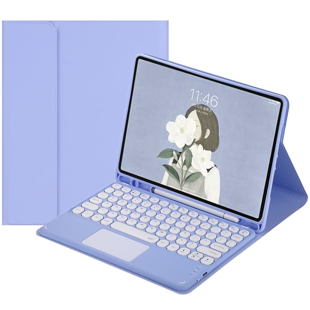紫_iPad7/iPad8/iPad9/Air3/Pro10.5 iPad 第9世代 第8世代 第7世代 キーボード ケース 丸いキー タッチパット付き iPad Air3 Pro 10.5 インチ カラーキーボード カバー 丸型キー 可愛い iPad 9 8
