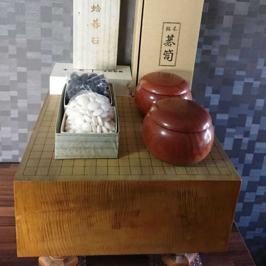 美品 囲碁 蛤碁石 雪印 本那智黒 特大碁笥 35号 高級品