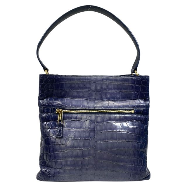 ペレリールッソ ハンドバッグ ショルダーバッグ ワンショルダー 2way クロコダイルレザー ワニ革 チャーム付 ブルー Pelley Lusso