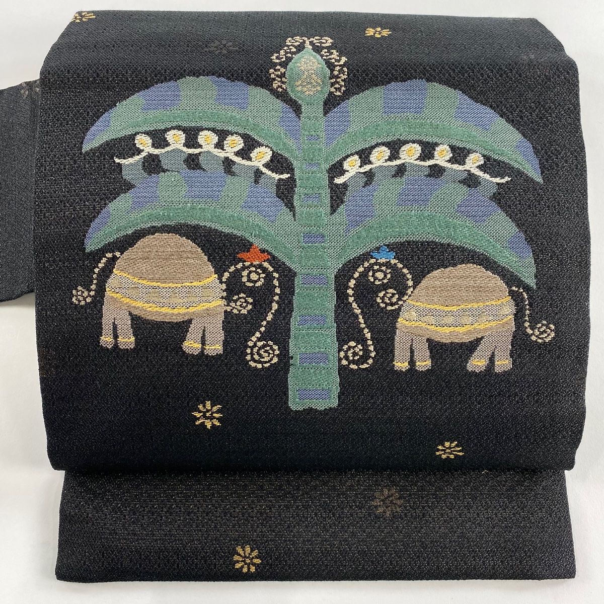 名古屋帯 秀品 鈴乃屋 草花 動物 箔 墨色 正絹