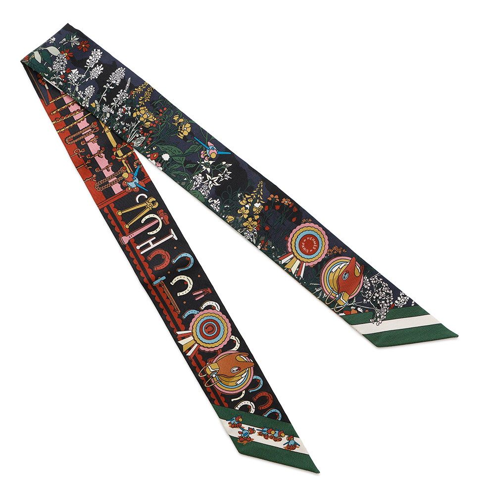 美品【HERMES】ツイリー ポニー・ピット・ストップ シルク エルメス スカーフ ツイリー ポニー・ピット・ストップ Pony Pit