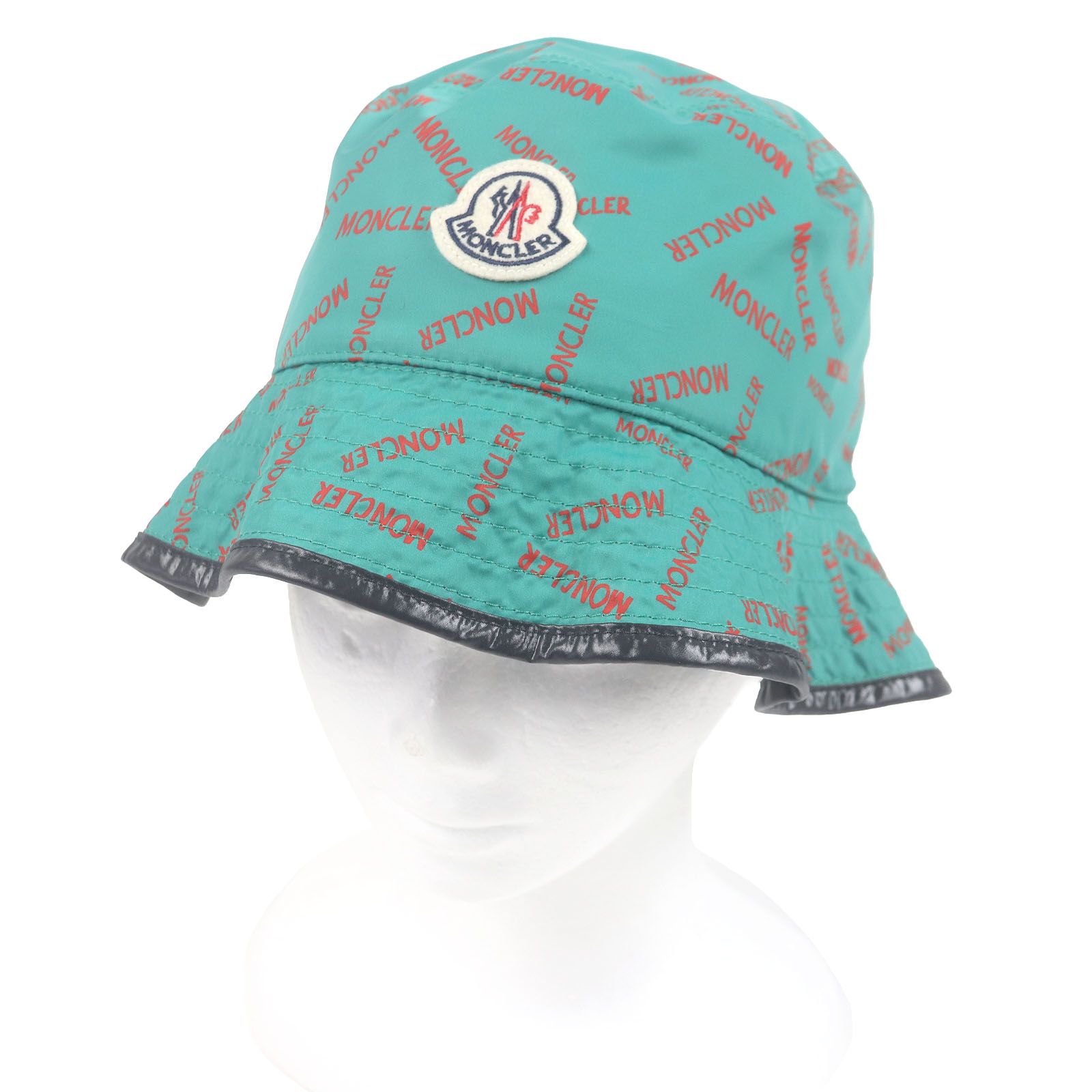 □MONCLER モンクレール BUCKET HAT ロゴ総柄 リバーシブル バケットハット グリーン ブラック L イタリア製 メンズ