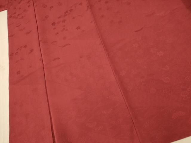 平和屋着物○上質な色無地 紋意匠 甚三紅色 正絹 逸品 未