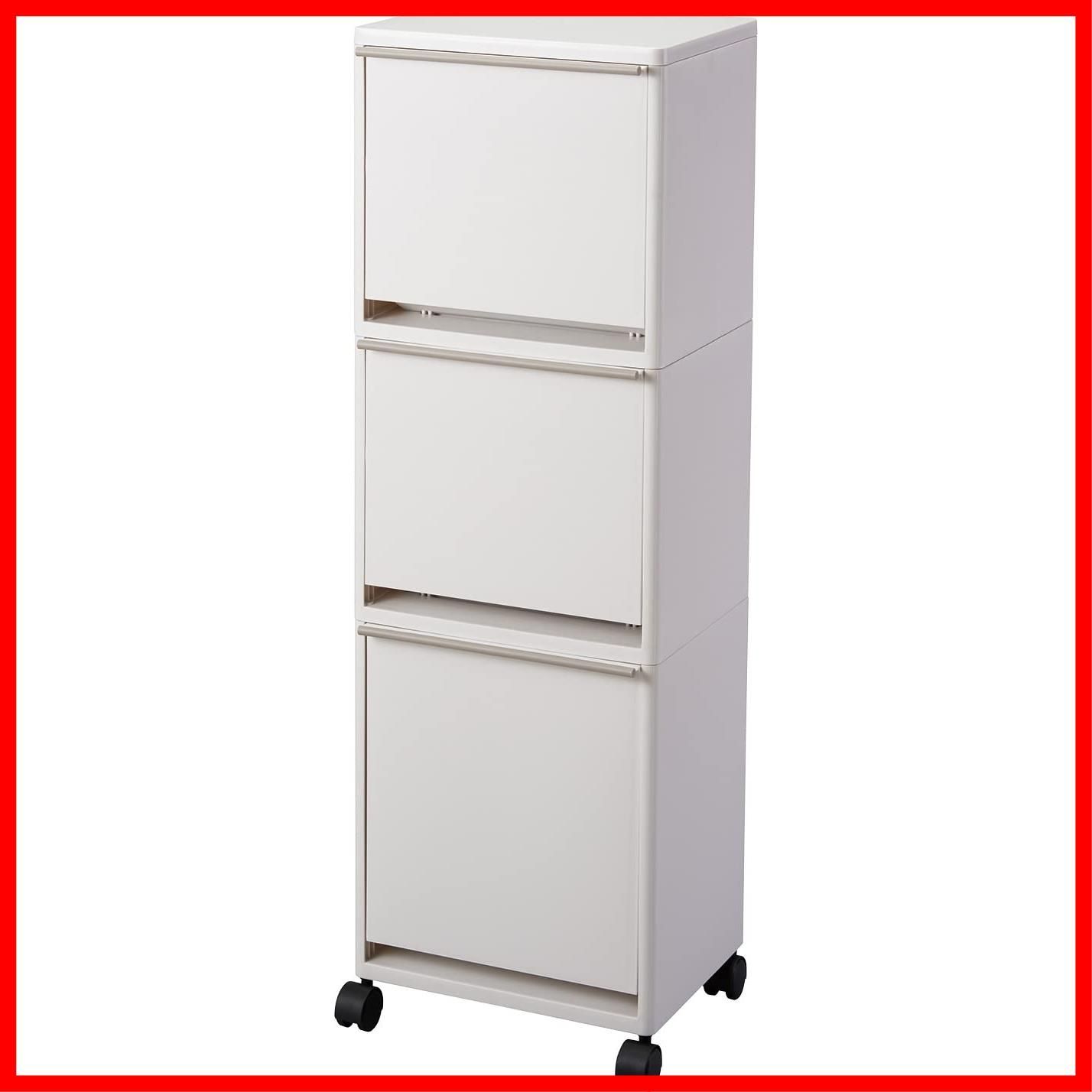 商品 小物入れに使える 白 A6600 43L 省スペース ワゴンワイド3段 フタ付きゴミ箱 アスベル