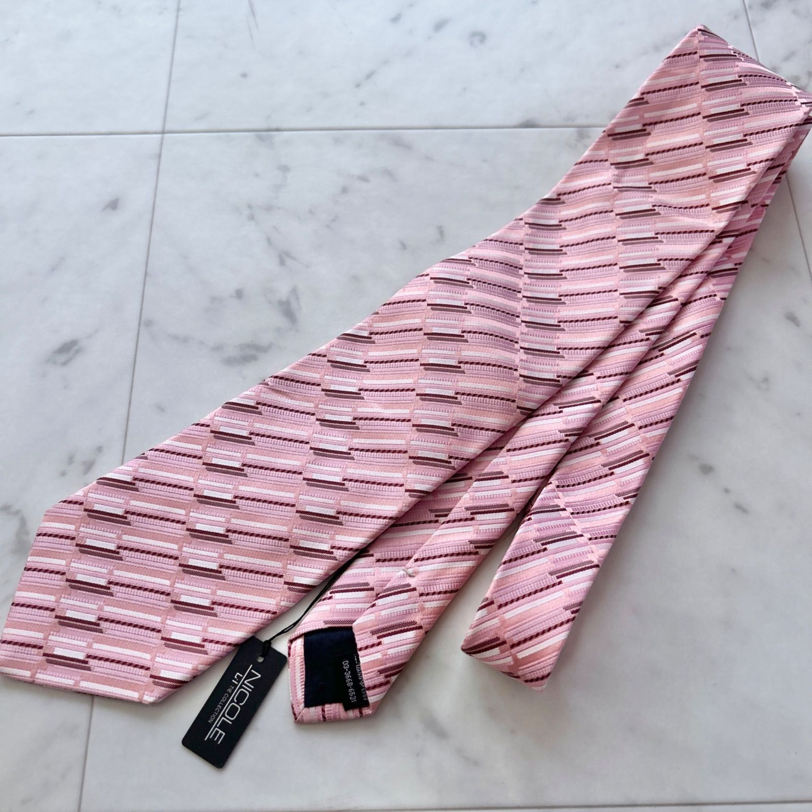 新品タグ付き NICOLE ネクタイ ピンク ストライプ シルク100