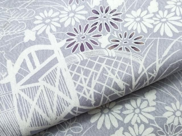 平和屋着物▽訪問着　単衣　風景渡り橋草花文　正絹　逸品　CAAQ0008vf 平和屋着物▽訪問着 単衣 風景渡り橋草花文 正絹 逸品 CAAQ0008vf