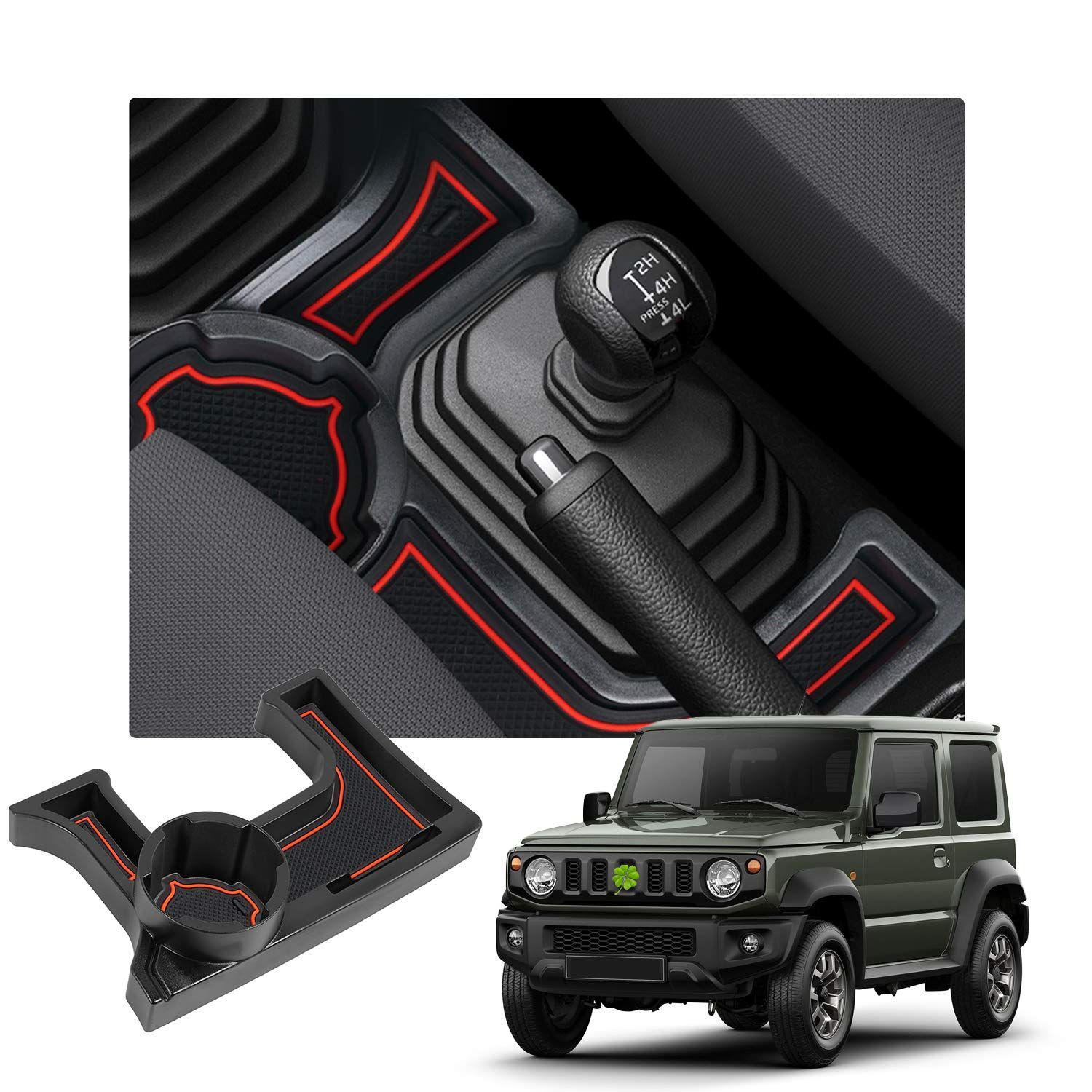 【在庫処分】【RUIYA】ジムニー jb64 ドリンクホルダー JIMNY JB64 JB74 MT車 専用収納ボックス センターコンソール パレット アームレストボックス 小物入れ ゴムマット付き (赤（MT車）)