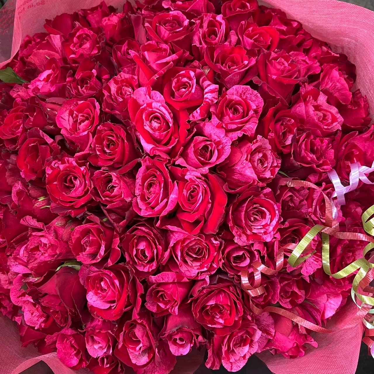 バラ 切り花 生花 ＊赤バラの花束＊ 30㎝ 100本 ラッピング＆メッ