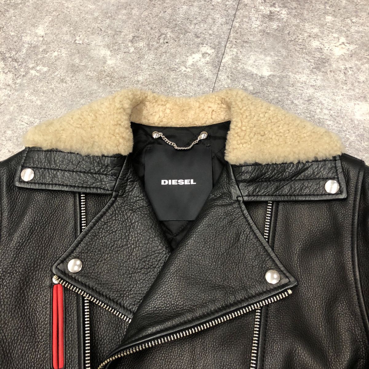 DIESEL ディーゼル ダブル ライダース ジャケット レザージャケット 牛革 LEATHER レザー ファー ボア 七分袖 レディース BLACK  ブラック 黒 XXSサイズ DIE-L-O-A8-267