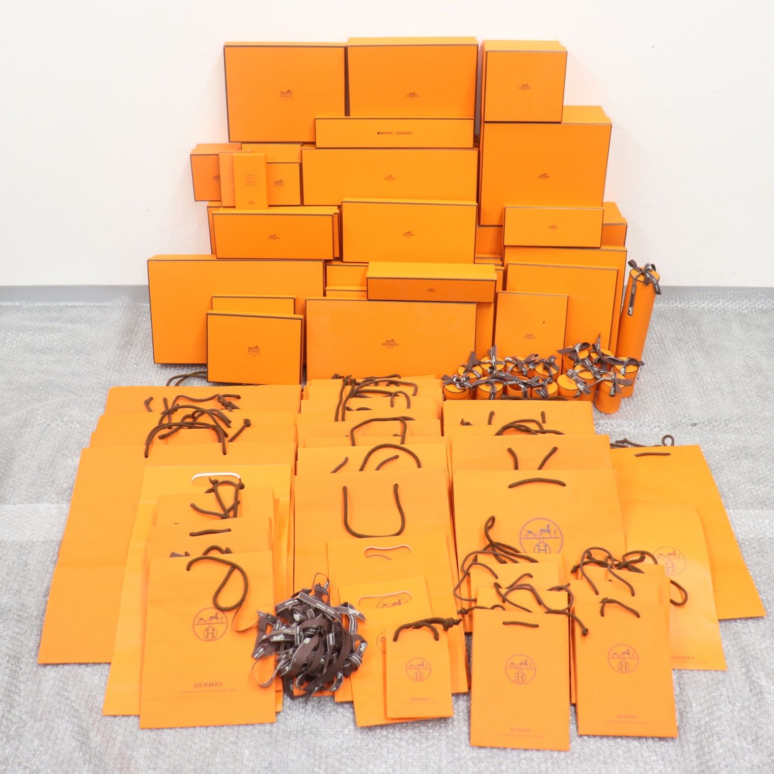 ITPBJGMP08OQ HERMES エルメス BOX ショッパー 純正 紙袋 オレンジ 空き箱 ボックス まとめ売り リボン ショッパー60枚 箱50個
