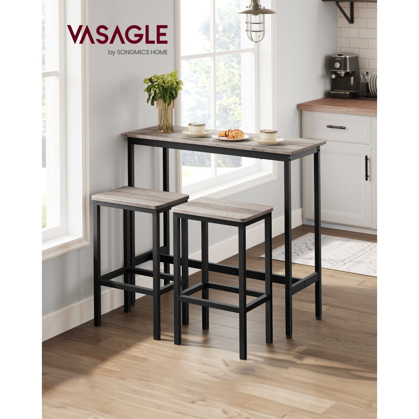 Amazon｜VASAGLE カウンターテーブル チェア 3点セット 木目調
