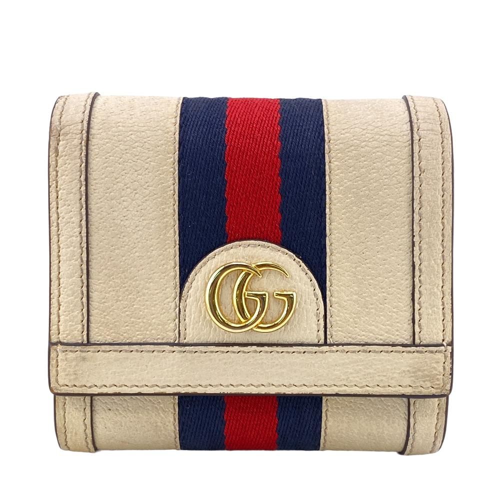 GUCCI/グッチ 598662 シェリーライン レザー 二つ折り財布 ホワイト