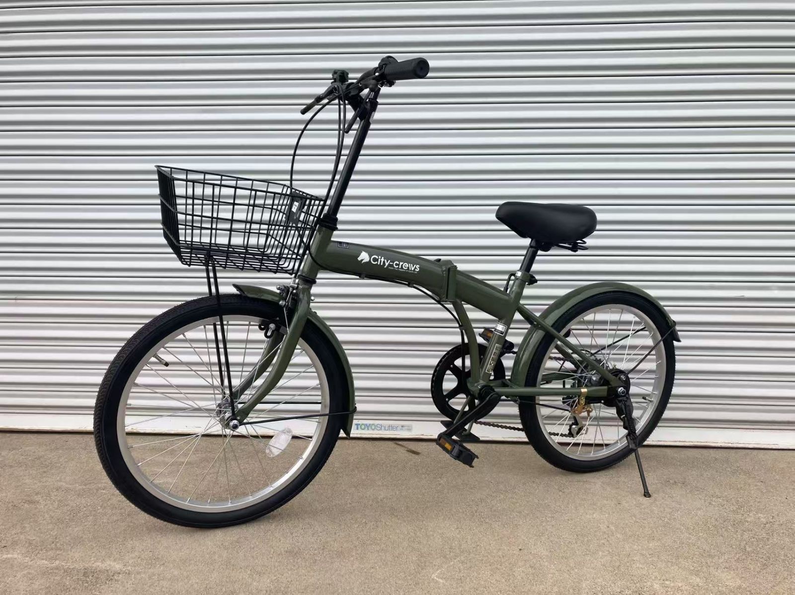 アウトレット品 折りたたみ自転車 20インチ カゴ付き シマノ 6段変速 CC-10 カーキ BRIGHTFACE_UK