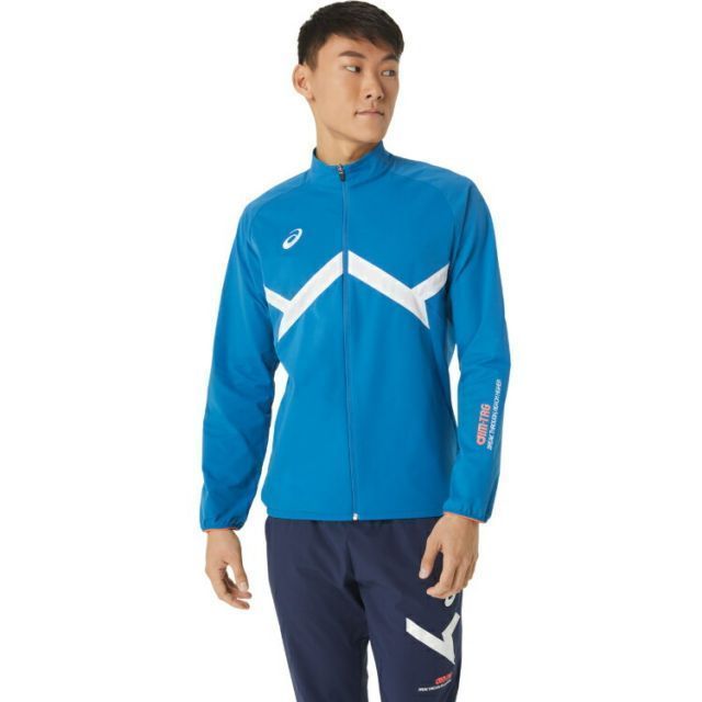 asics アシックス A-I-M STRETCH CLOTH JACKE リボーンブルー M 2031D991 401 | スポーツ メンズ M ブルー 青 服 衣類 衣料品ウェア ウエア アウター ストレッチクロスジャケット ジャケット ジャージ フル