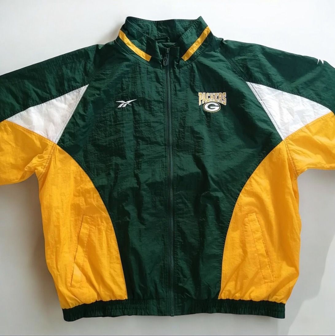 Reebok × NFL PRO LINE グリーンベイパッカーズ 刺繍 ナイロンジャケット アメフト メンズ 2XL ビッグサイズ 古着