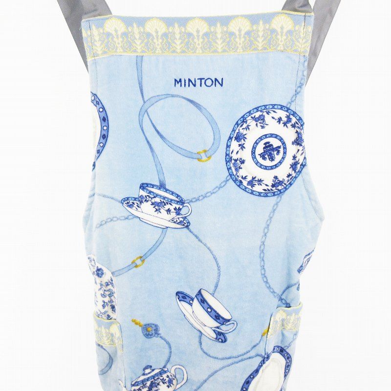 MINTON ミントン エプロン 総柄 ティーカップ＆ソーサー柄 青