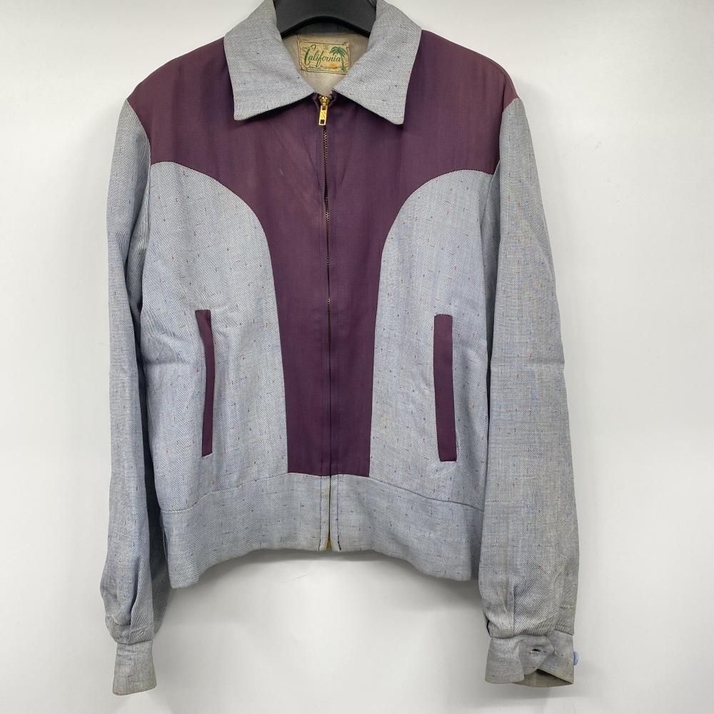 【中古】50s California 2トーンギャバジンジャケット サイズS グレー えんじ WALDESジップ カリフォルニア[17]