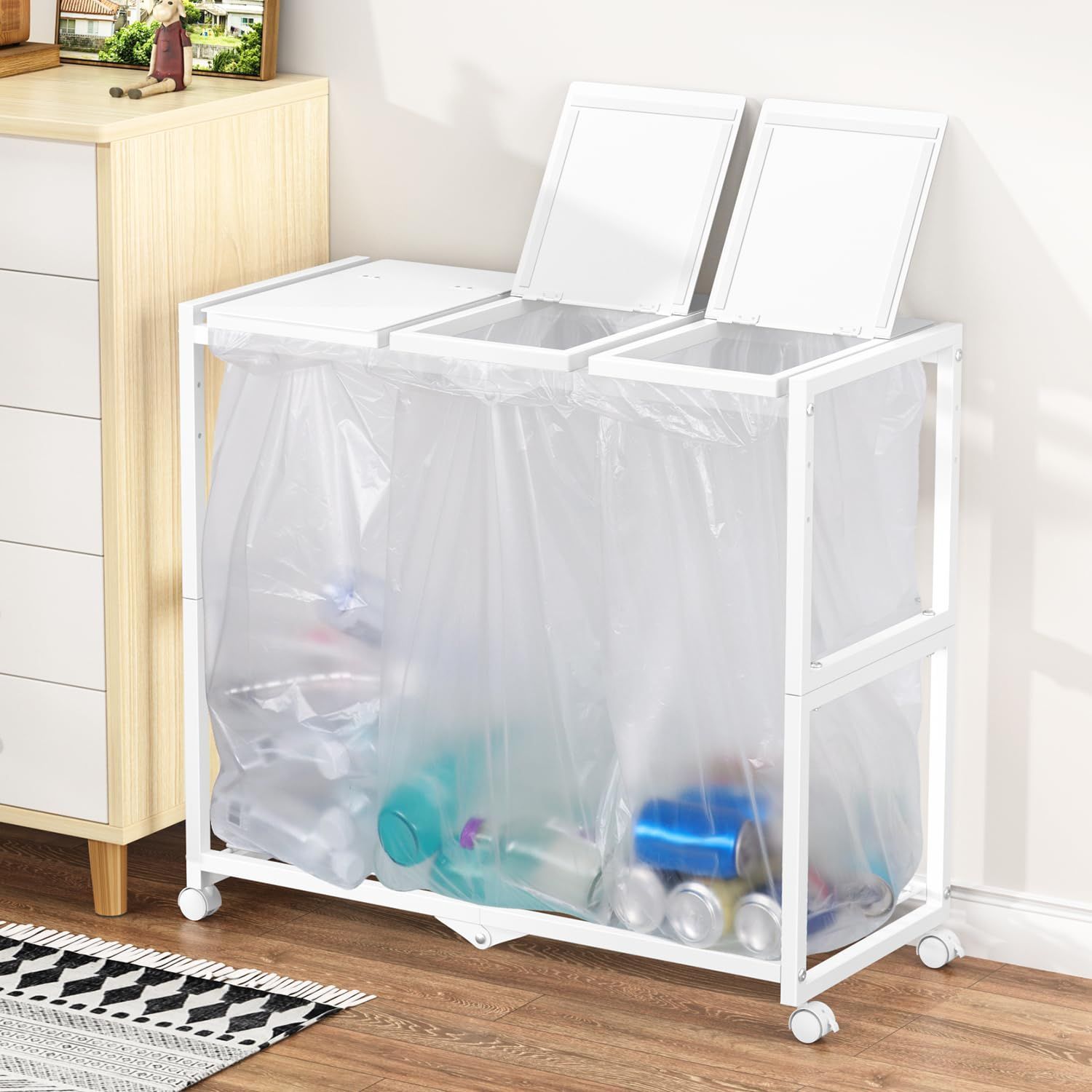 Color:ホワイト PRTONE ゴミ箱 分別 ゴミ袋ホルダー 3分別*45L 