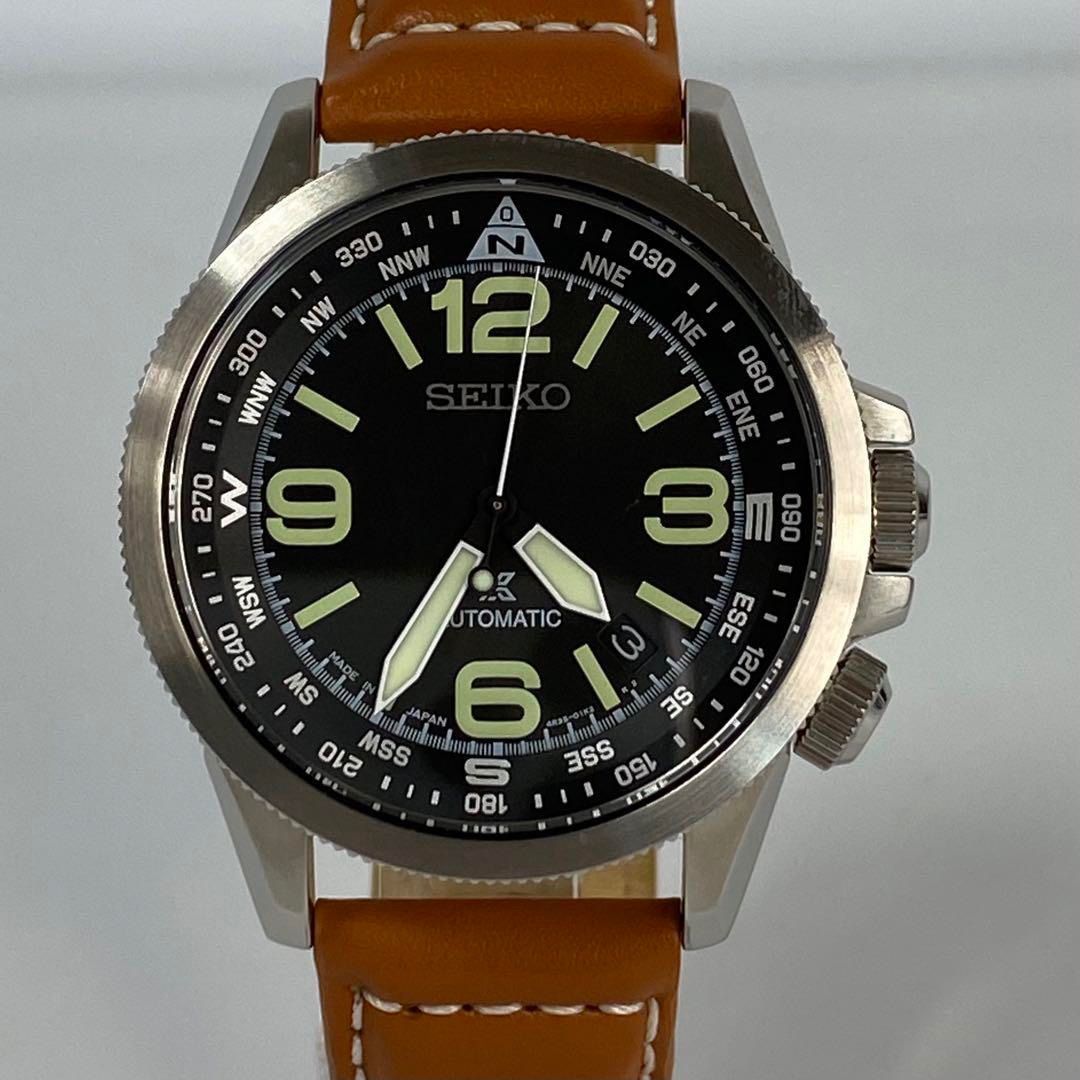 セイコー プロスペックス 自動巻 手巻付 裏スケ 革ベルト 黒 デイト  
